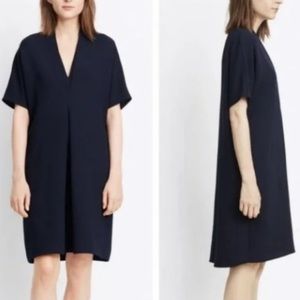 Vince Shift Crepe Dress Double V Neck Short Dolman Sleeves Navy Blue Sz XS